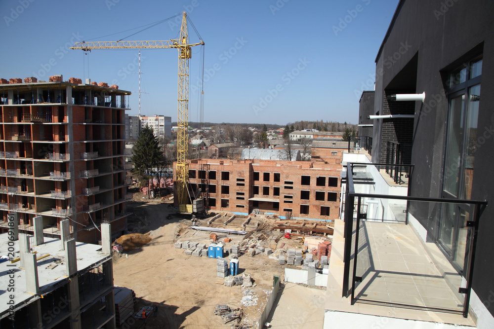 Construction of a residential multi-storey building. New residential area. Building  stock image