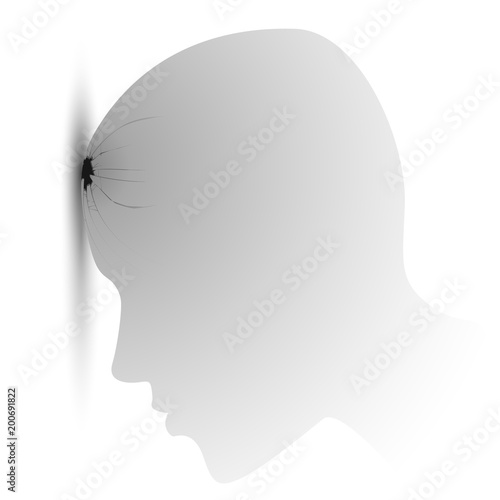 Person beats his/her head against the wall, mental illness, stress, desperation