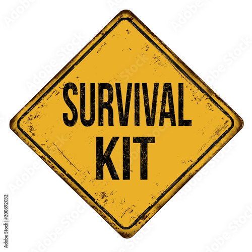 Survival kit vintage rusty metal sign