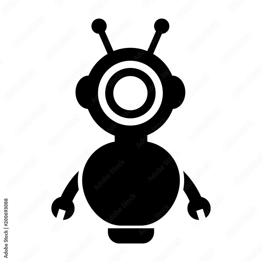 Simple, black bot/robot silhouette icon design. Isolated on white Stock  Vector | Adobe Stock