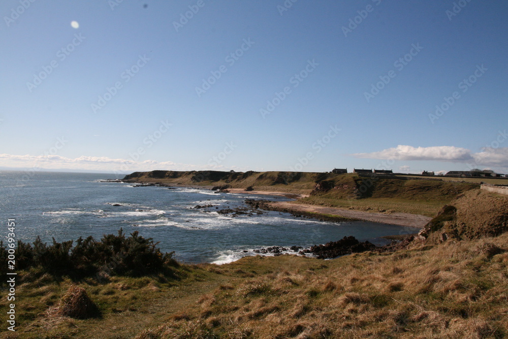 Coastline at Tarbat Ness Lighthouse, Scottish Highlands, Dornach Firth, Scotland Coastline at Tarbat Ness Lighthouse, Scottish Highlands, Dornach Firth, Scotland