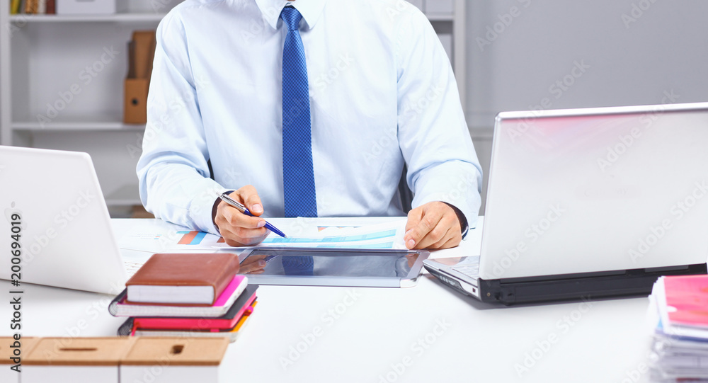 businessman working at a desk computer graphics