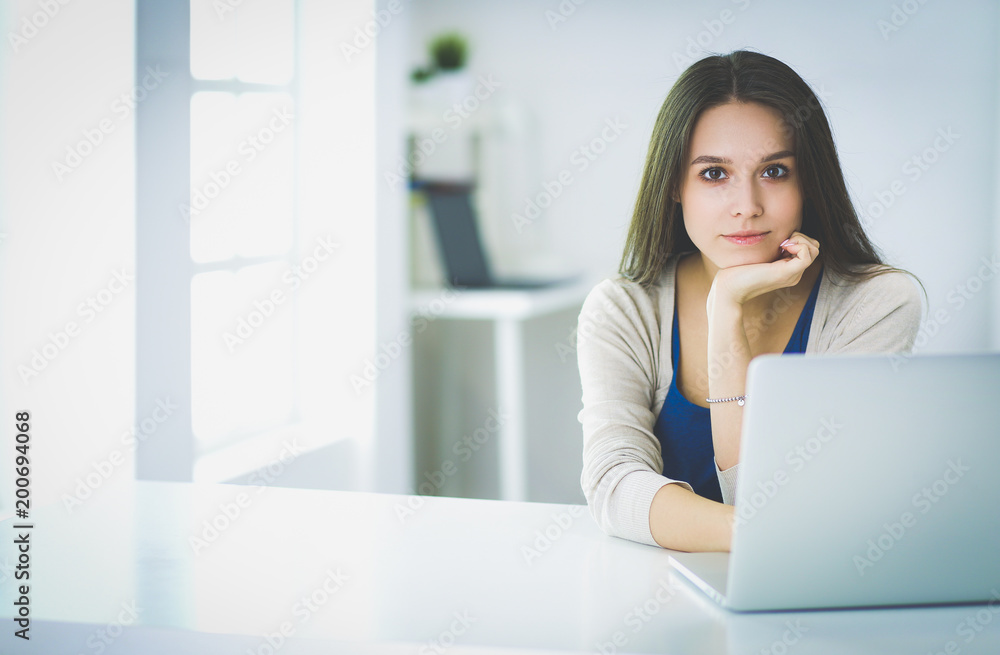 Beautiful young woman using laptop computer at the desk Beautiful young woman using laptop computer at the desk