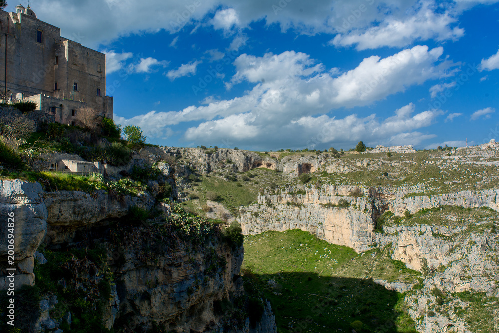 Horizontal View of the Gravina of the Sassi of Matera. Matera, South of Italy Horizontal View of the Gravina of the Sassi of Matera. Matera, South of Italy