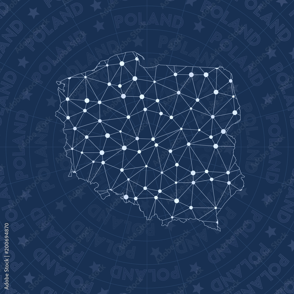 Fototapeta premium Poland network, constellation style country map. Adorable space style, modern design. Poland network map for infographics or presentation.