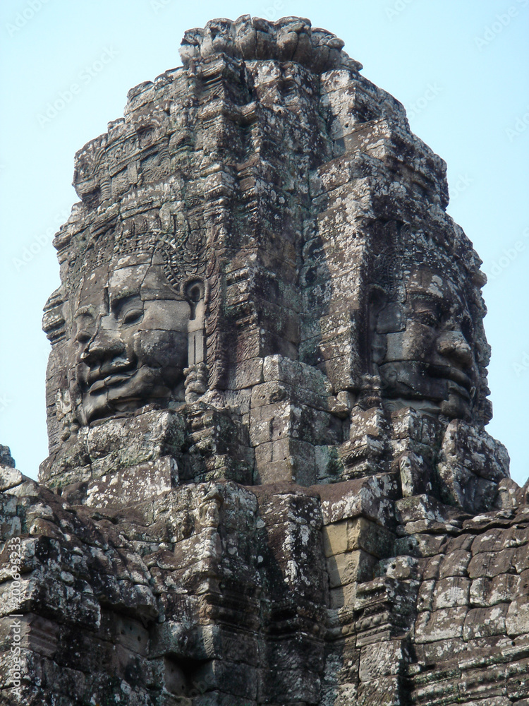 Faces of the Bayon temple in the Angkor Wat complex, Siem Reap, Cambodia