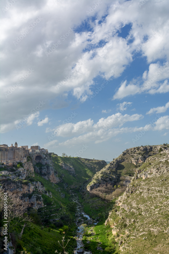 Vertical View of the Gravina of the Sassi of Matera. Matera, South of Italy Vertical View of the Gravina of the Sassi of Matera. Matera, South of Italy