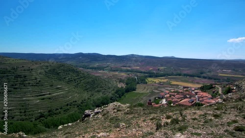 Aerial view in Allepuz, village of Teruel, Aragon,Spain. 4k Drone Video photo