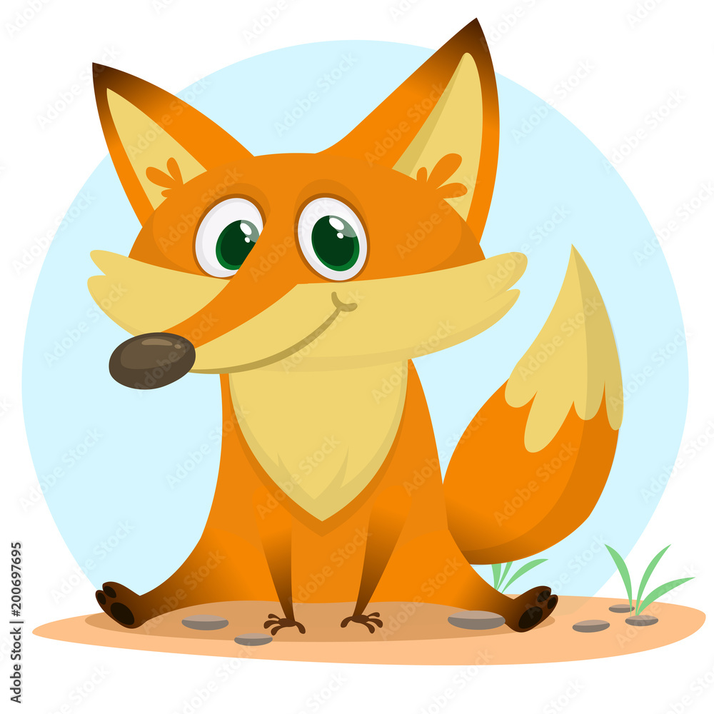 Obraz premium Cute happy fox . Vector illustration with an animal in cartoon style.