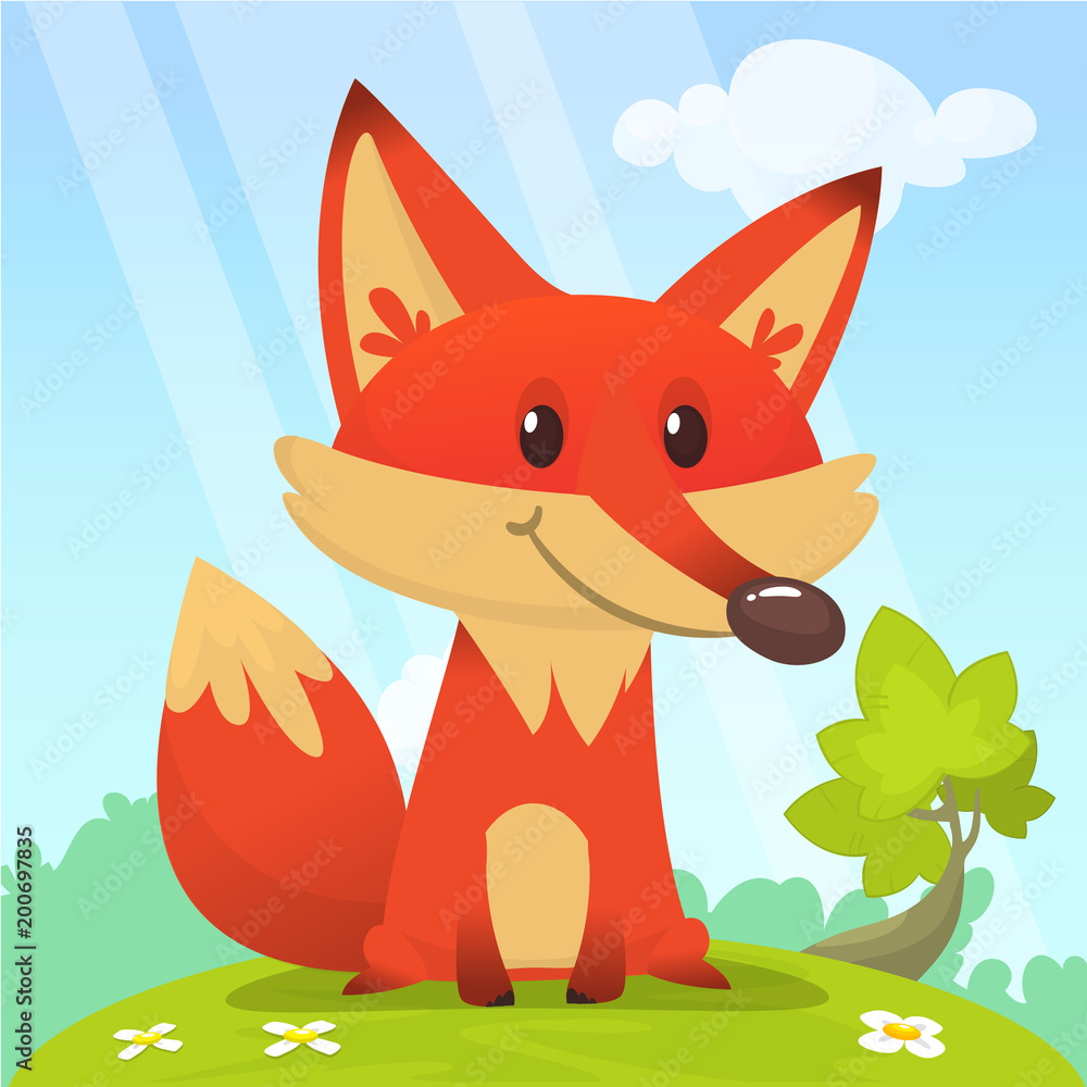 Fox in the grass - a children's cartoon illustration - stylized vector image. For print, create videos or web graphic design, user interface, card, poster. Fox in the grass - a children's cartoon illustration - stylized vector image. For print, create videos or web graphic design, user interface, card, poster.