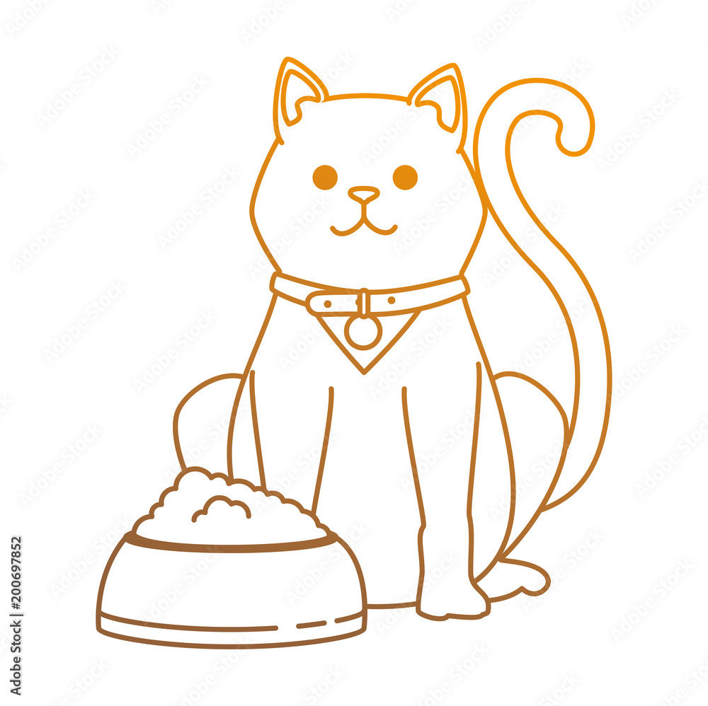 Obraz premium cute cat mascot with dish food character vector illustration design