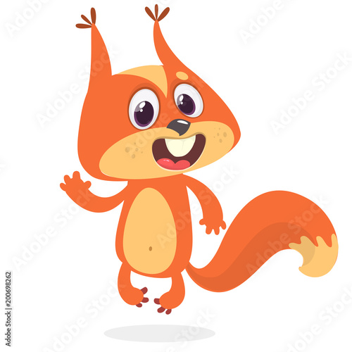 Cute cartoon squirrel waving paw. Vector clip art illustration with simple gradients.