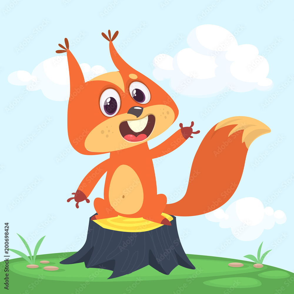 Red Squirrel Vector Illustration. Cartoon squirrel character waving paw Stock Vector Adobe Stock