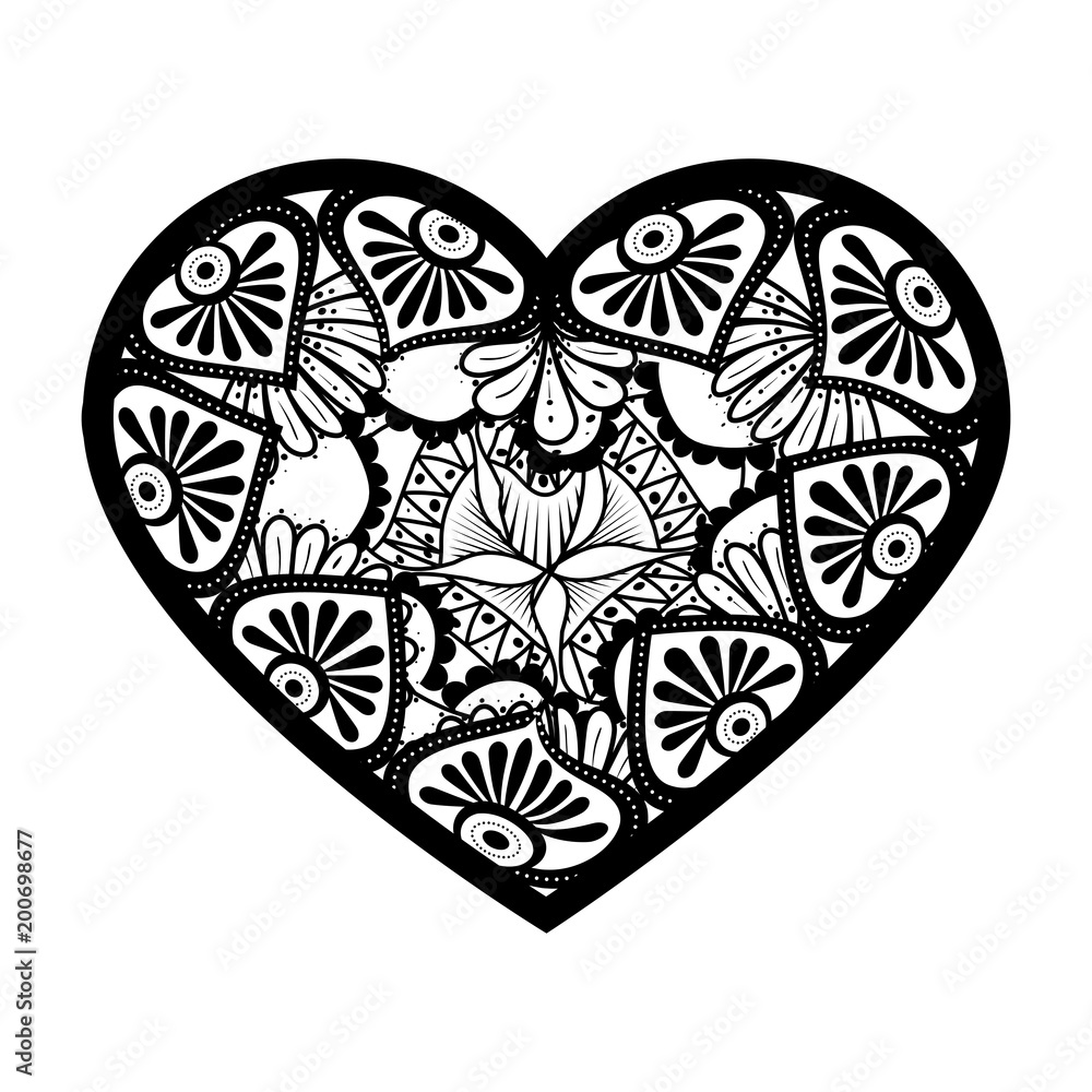 monochrome mandala with heart shape vector illustration design