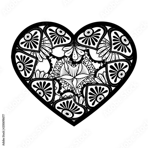 monochrome mandala with heart shape vector illustration design