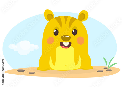 Cartoon chipmunk on grass background.  vector illustration