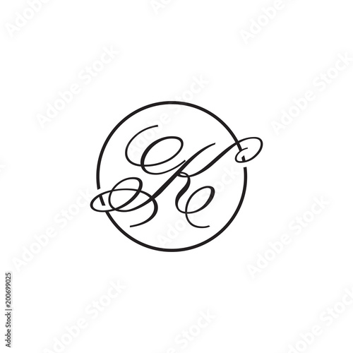 initial letter K logo script circle black