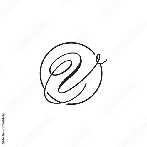 initial letter V logo script circle black