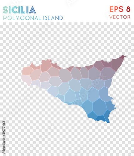 Sicilia polygonal map, mosaic style island. Nice low poly style, modern design. Sicilia polygonal map for infographics or presentation.