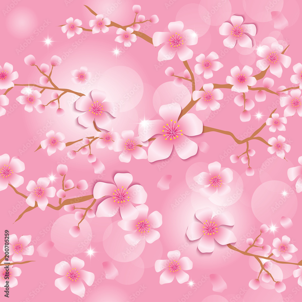 Sakura flowers design for seamless pattern on pink background. Sakura flowers design for seamless pattern on pink background.