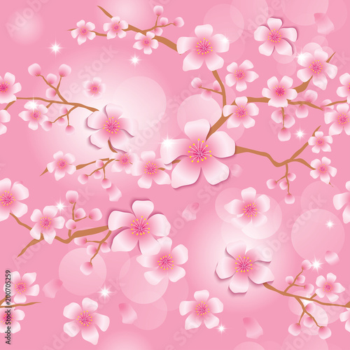 Sakura flowers design for seamless pattern on pink background.