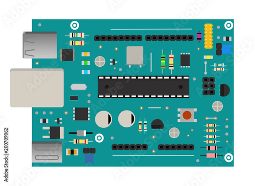 DIY electronic mega board with a microprocessor, interfaces, LEDs, connectors, and other electronic components, to form the basic of smart home, robotic, and many other projects related to electronics