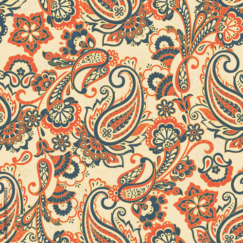 vintage pailsey pattern in indian batik style. floral vector background