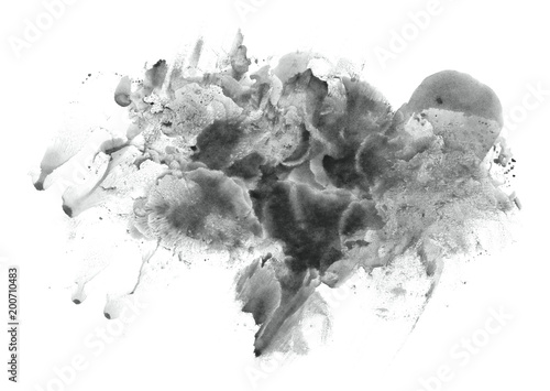 Abstract watercolor background hand-drawn on paper. Volumetric smoke elements. Neutral Gray color. For design, websites, card, text, decoration, surfaces.