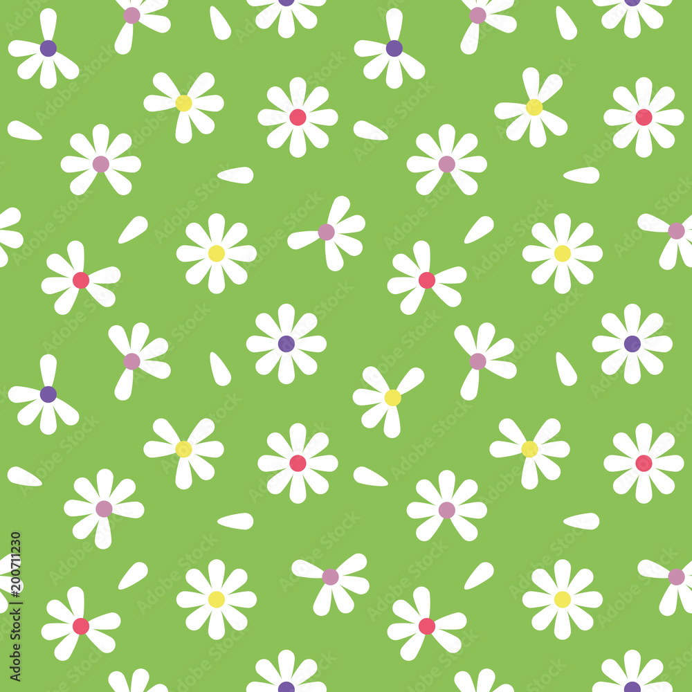 vector seamless repeating illustration vegetative chamomile pattern on green