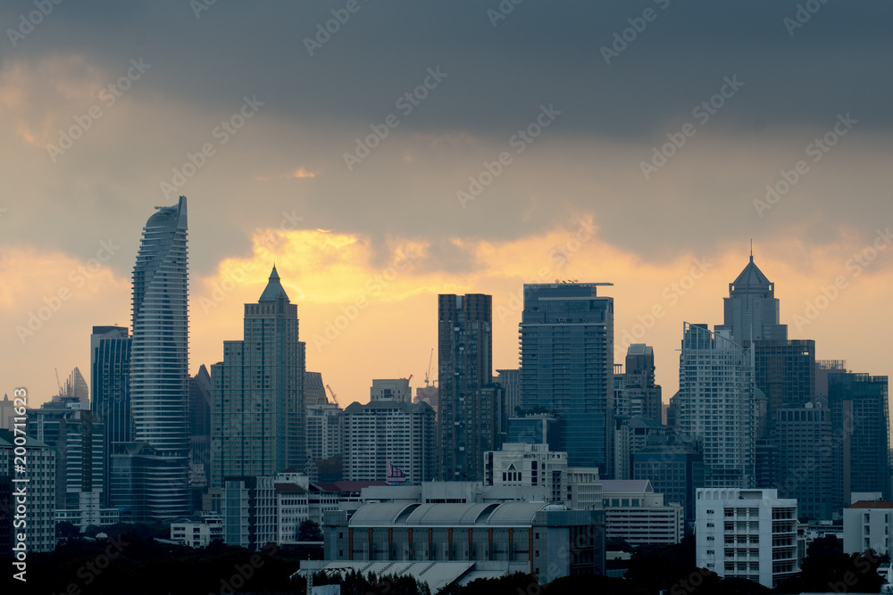 Bangkok city skyline during sunrise.
