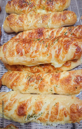 Bread cheese mayonnaise. Bread fresh from the oven. Appetizing aroma.Sell in a bakery.