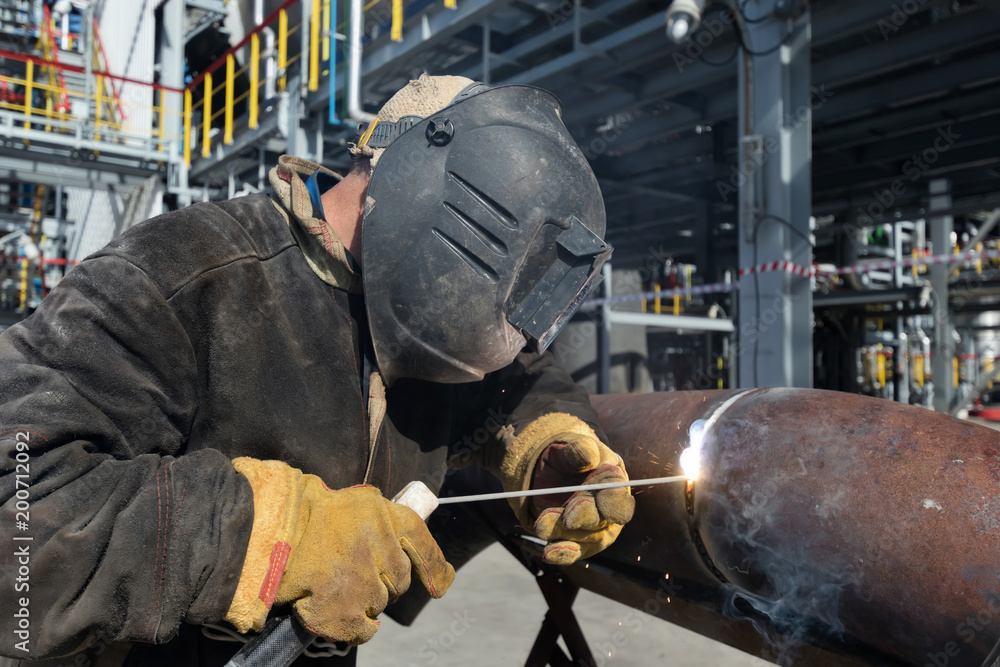 Welding works at installation of new pipeline Welding works at installation of new pipeline
