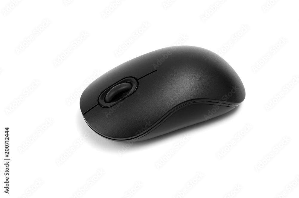 black wireless mouse on white background black wireless mouse on white background