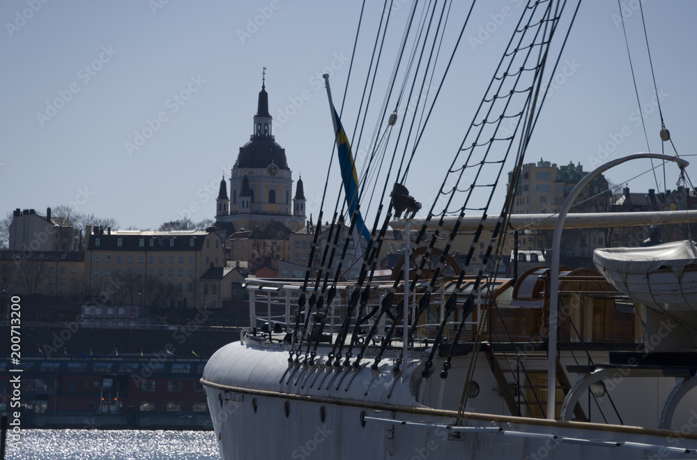 Fototapeta premium Buoys, Dolphins and, Bollards in Stockholm a spring day