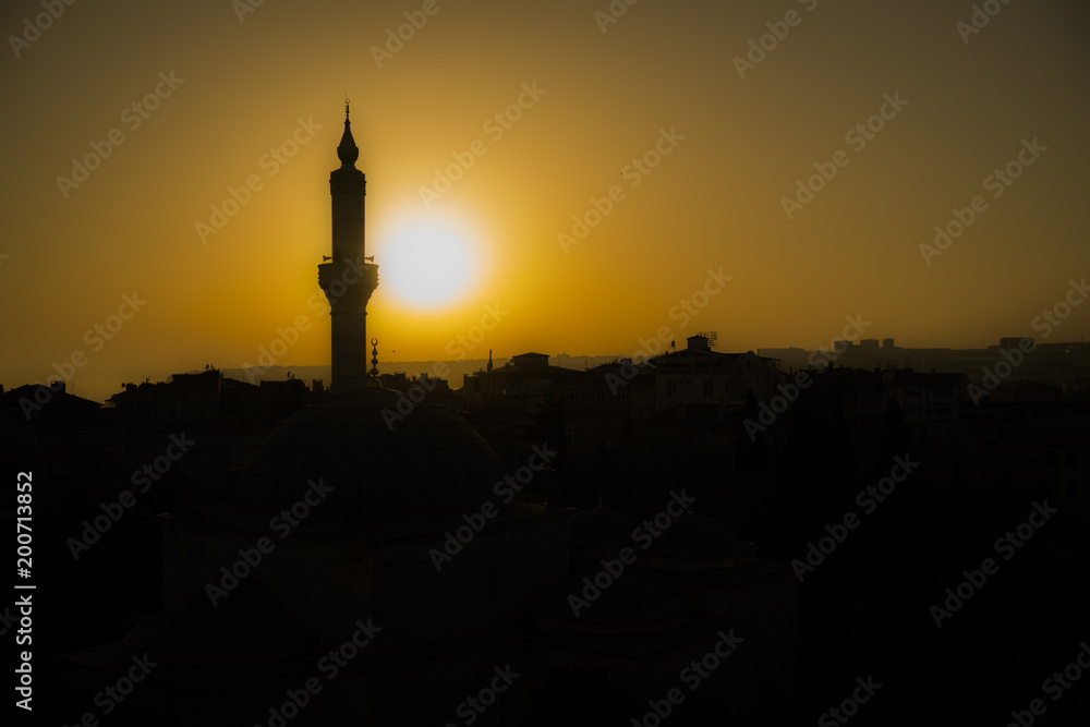 mosque silhouette at sunset