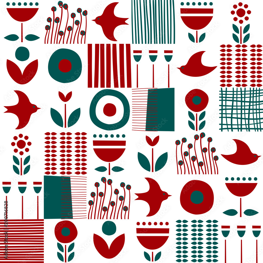Folk art pattern in Scandinavian, Nordic style Folk art pattern in Scandinavian, Nordic style