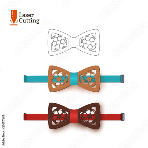 Laser cut bow-tie template souvenir for world football cup for DIY. Vector silhouette for cutting on a cnc, lathe made of wood, metal, plastic. Design of a sports accessory for a soccer fan.