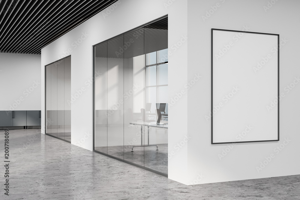 Fototapeta premium Loft white open space office lobby, poster