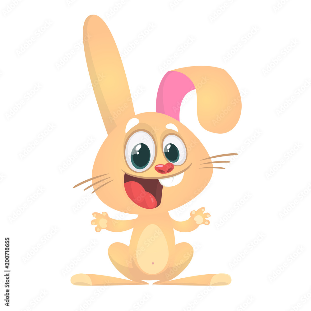 Obraz premium Cute excited rabbit cartoon. Vector illustration
