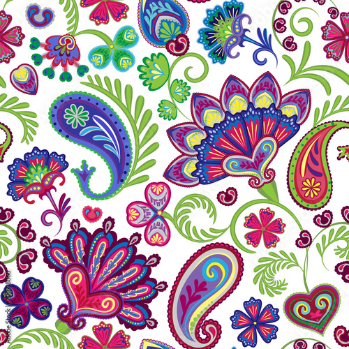 Fototapeta Naklejka Na Ścianę i Meble -  Paisley seamless hand draw vector pattern. Traditional Indian pattern for textiles, wallpapers, decor etc.