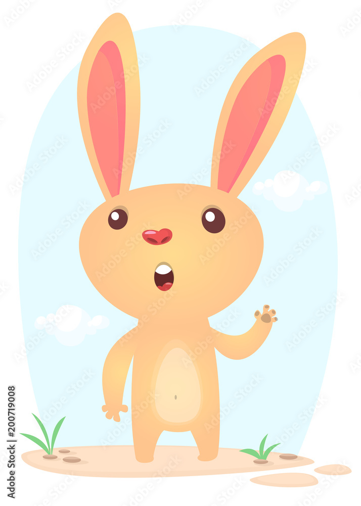 Obraz premium Happy bunny cartoon isolated on forest background. Vector illustration