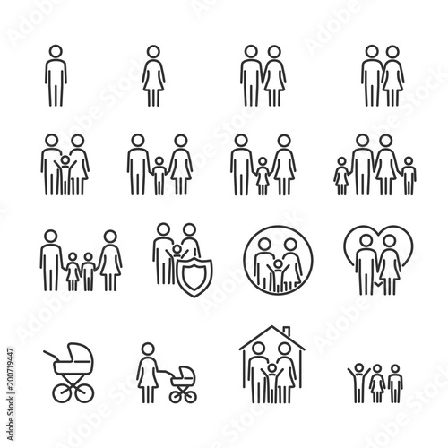 Vector image set of family line icons.