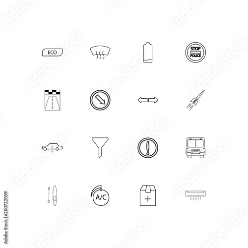 Cars And Transportation simple linear icons set. Outlined vector icons