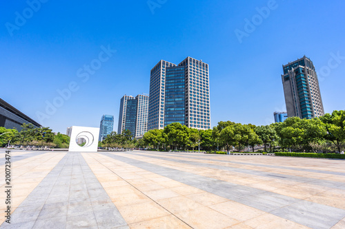 empty floor with modern building