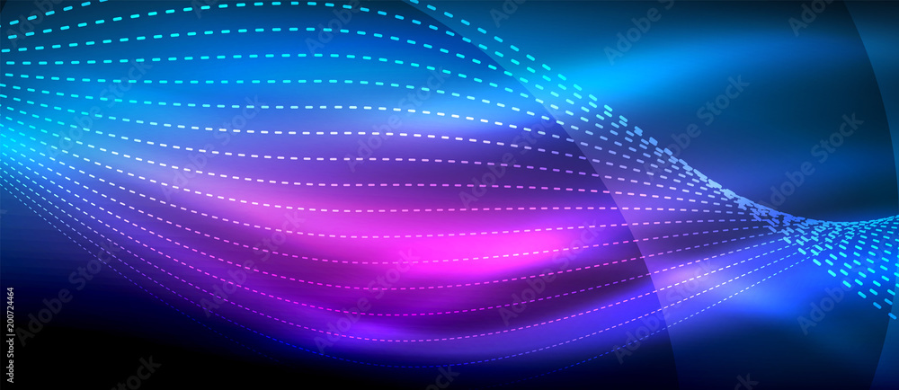 Glowing abstract wave on dark, shiny motion, magic space light. Techno abstract background Glowing abstract wave on dark, shiny motion, magic space light. Techno abstract background