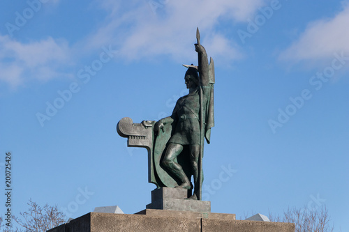 Arnarholl Arnarholstradir Statue of Ingolfur Arnarson,Iceland's first settler around 870 AD.Reykjavik, Iceland.