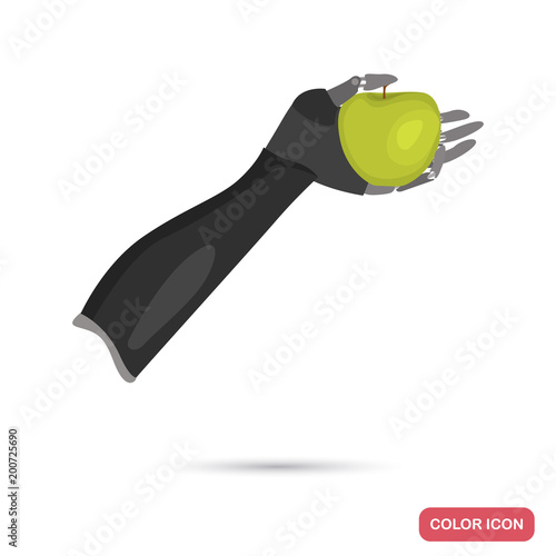 Bionic hand prosthesis with apple color flat icon