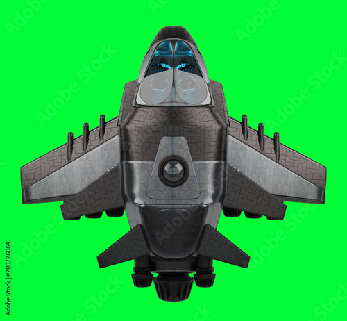 Fototapeta Naklejka Na Ścianę i Meble -  Futuristic spacecraft isolated on green background 3D rendering