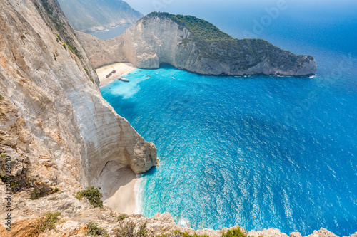 Idyllic view of beautiful Navagio Beach on Zakynthos Island in Greece