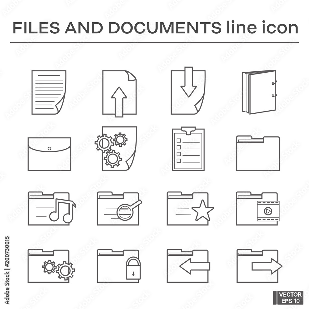 Set, files and document icons. Set, files and document icons.